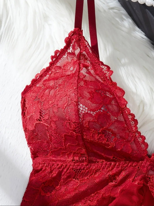 Body Sensual Rendado Vermelho Plus Size